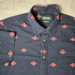 Orvis Shirt Mens XL Active Fit Button Up Blue Aztec Short Sleeve Cotton